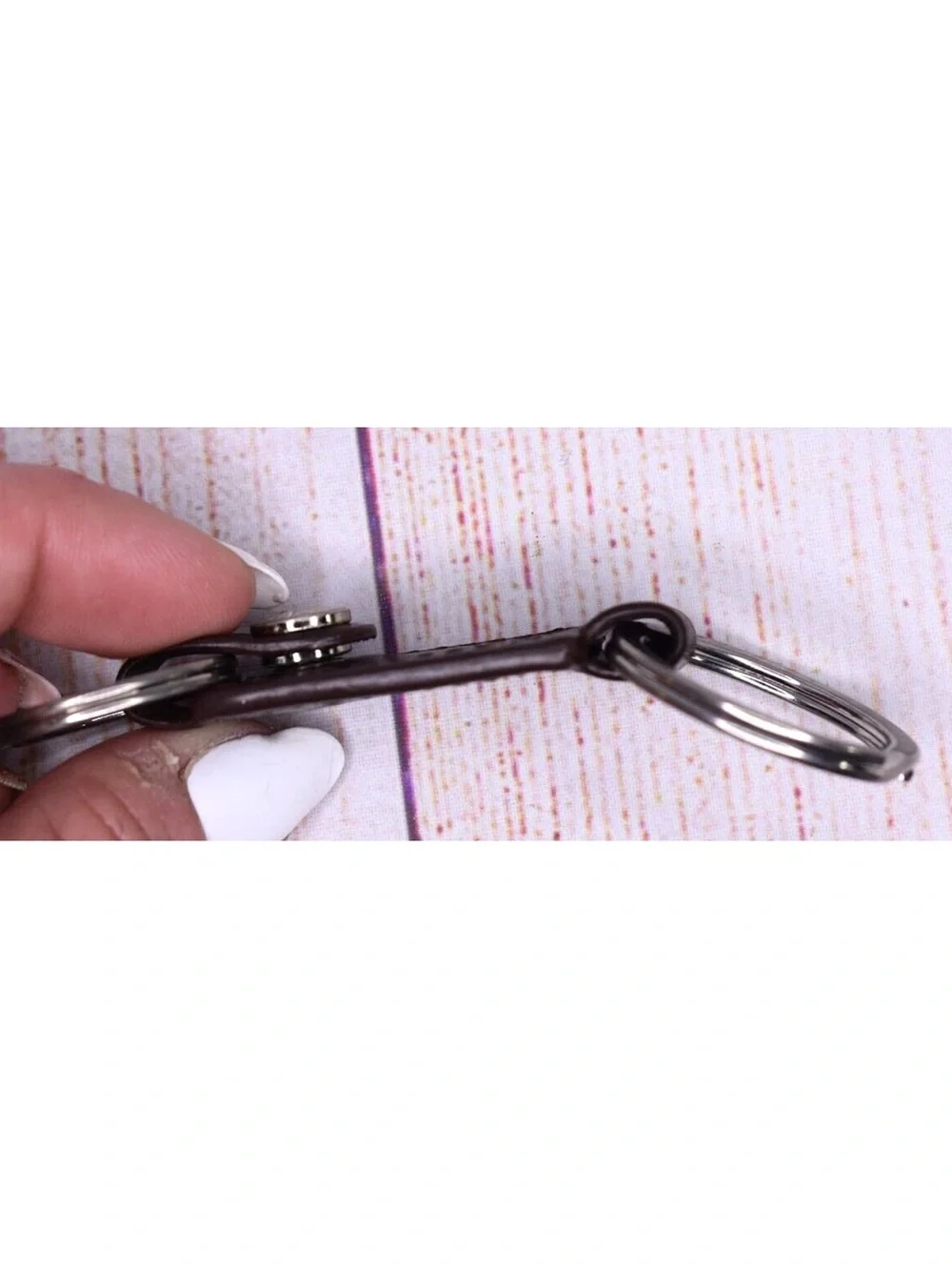 Coach Brown Leather Double Ring Valet Key Chain Key Fob